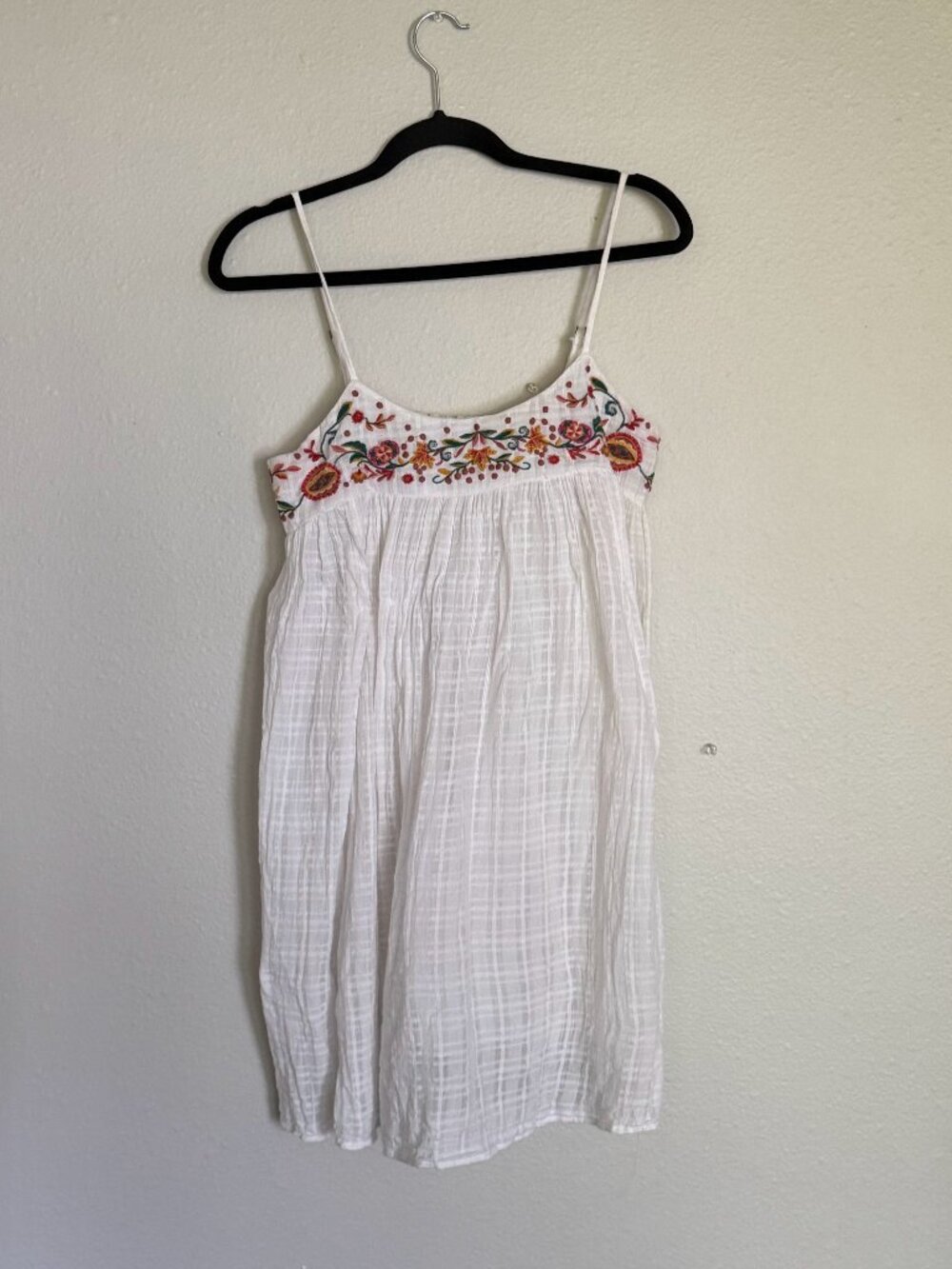 By Anthropologie White Embroidered Cotton Gauze Babydoll Mini Dress Size Small
